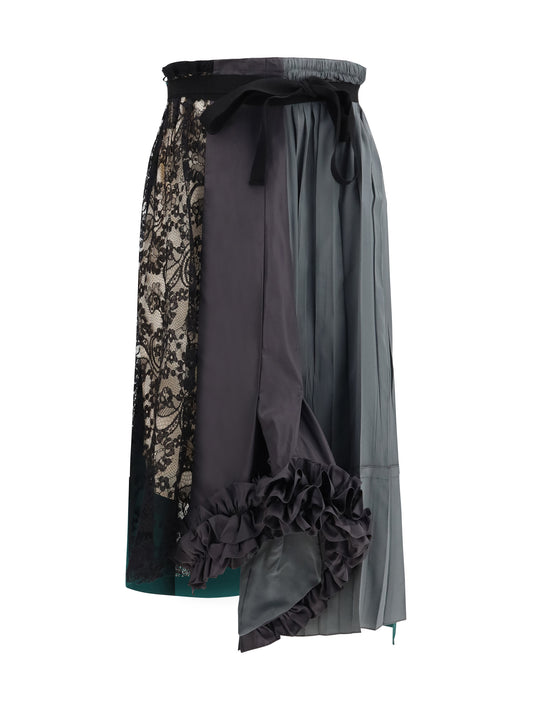 Midi Patchwork Skirt in Hematite Silk