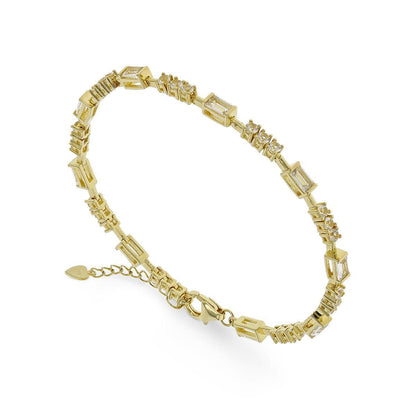 Baguette White Topaz  Prong 14k Yellow Gold Plated Silver Link Bracelet