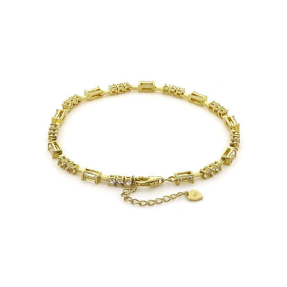 Baguette White Topaz  Prong 14k Yellow Gold Plated Silver Link Bracelet