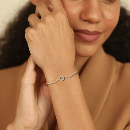 Lab Diamond Open Circle Silver Bracelet