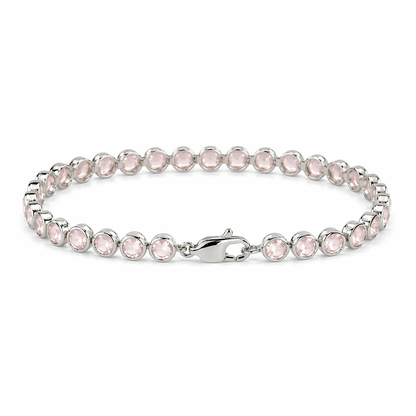 8.12 Ct Round Pink Rose Quartz Bezel Sterling Silver Inline Lobster Clasp Tennis Bracelet