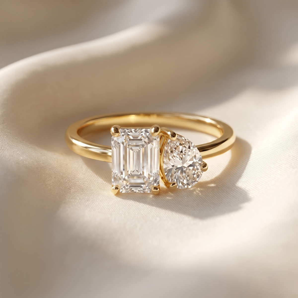 2.60 Cttw Octagon Emerald, Ruby, Sapphire and Lab Diamond 14K Yellow Gold Toi et Moi Ring
