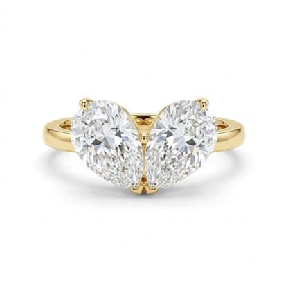 3.26 Cttw Pear Emerald, Ruby, Sapphire and Lab Diamond 14K Yellow Gold Toi et Moi Heart Ring
