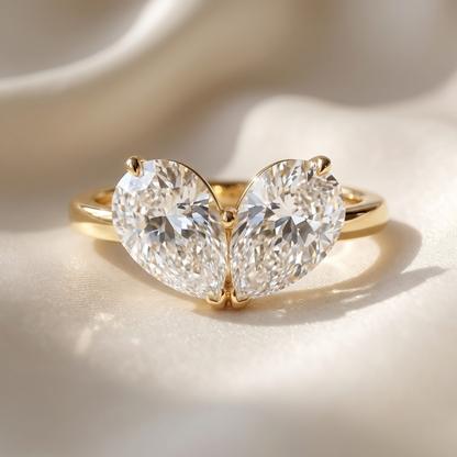 3.26 Cttw Pear Emerald, Ruby, Sapphire and Lab Diamond 14K Yellow Gold Toi et Moi Heart Ring