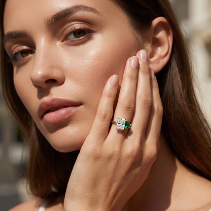 2.74 Cttw Pear Emerald, Ruby, Sapphire and Lab Diamond 14K Yellow Gold Toi et Moi Ring