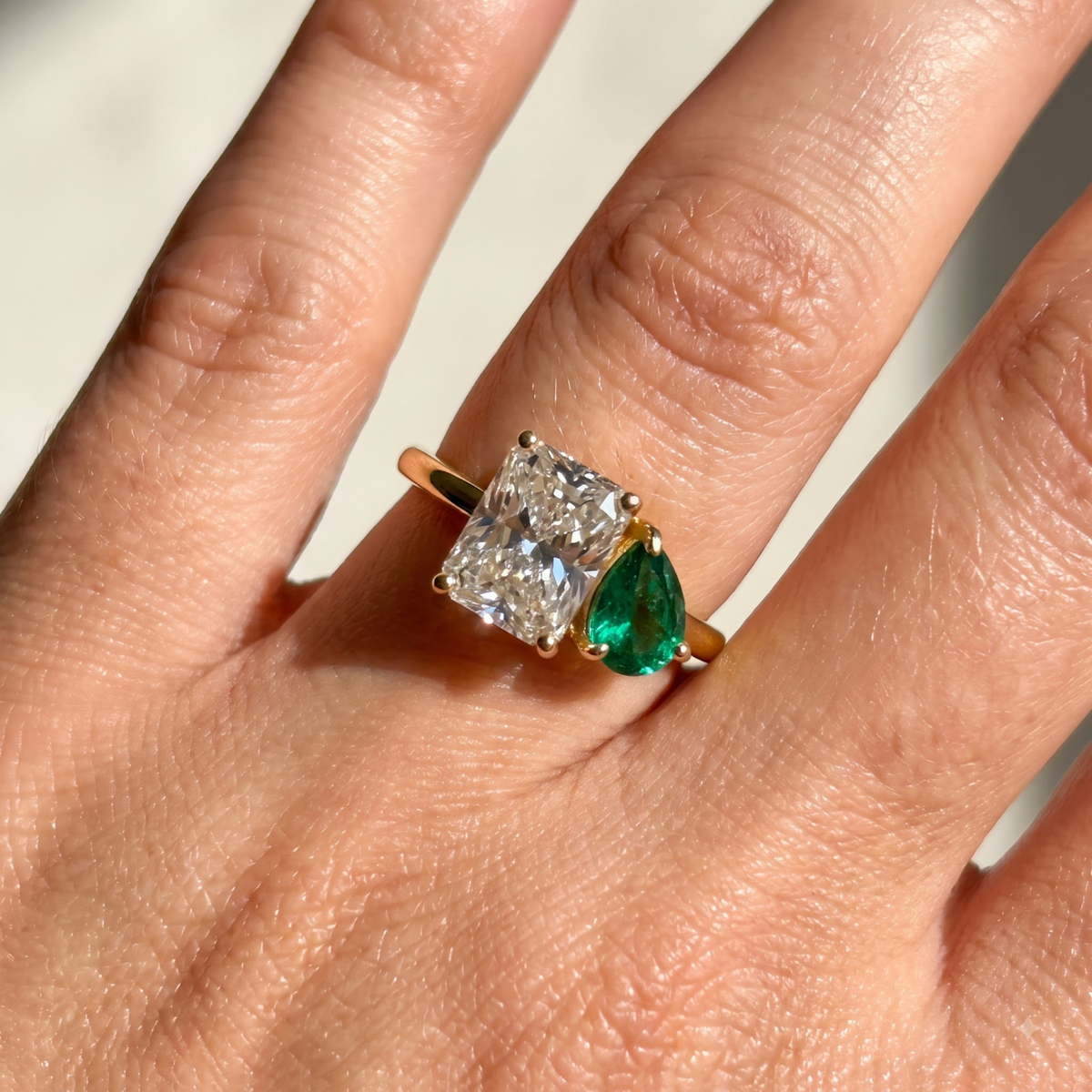 2.74 Cttw Pear Emerald, Ruby, Sapphire and Lab Diamond 14K Yellow Gold Toi et Moi Ring
