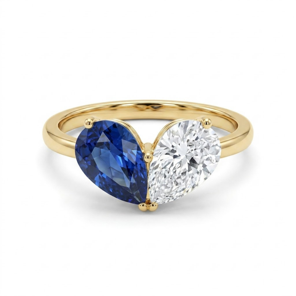 3.26 Cttw Pear Emerald, Ruby, Sapphire and Lab Diamond 14K Yellow Gold Toi et Moi Heart Ring