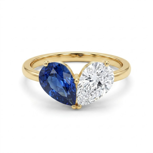 3.26 Cttw Pear Emerald, Ruby, Sapphire and Lab Diamond 14K Yellow Gold Toi et Moi Heart Ring