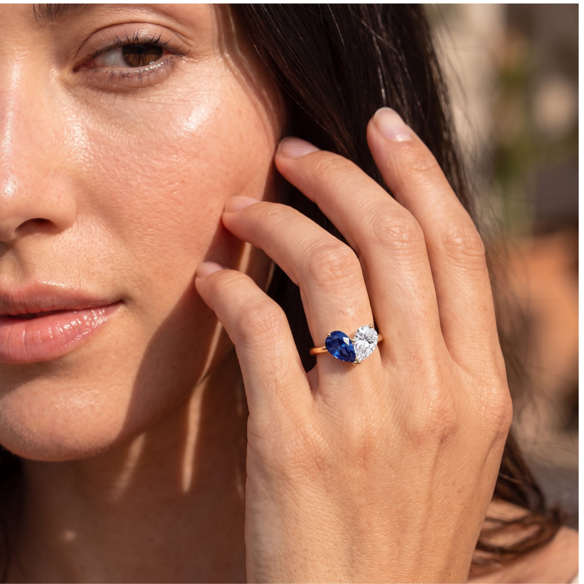 3.26 Cttw Pear Emerald, Ruby, Sapphire and Lab Diamond 14K Yellow Gold Toi et Moi Heart Ring