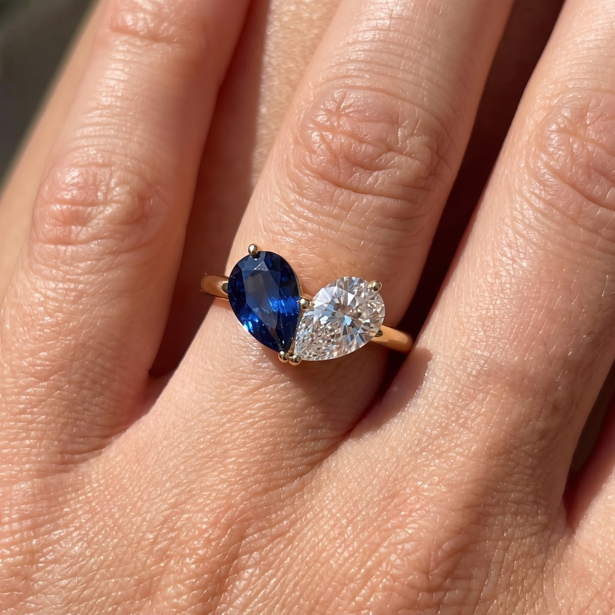 3.26 Cttw Pear Emerald, Ruby, Sapphire and Lab Diamond 14K Yellow Gold Toi et Moi Heart Ring