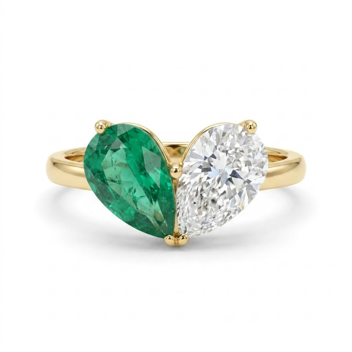 3.26 Cttw Pear Emerald, Ruby, Sapphire and Lab Diamond 14K Yellow Gold Toi et Moi Heart Ring