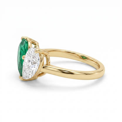 3.26 Cttw Pear Emerald, Ruby, Sapphire and Lab Diamond 14K Yellow Gold Toi et Moi Heart Ring