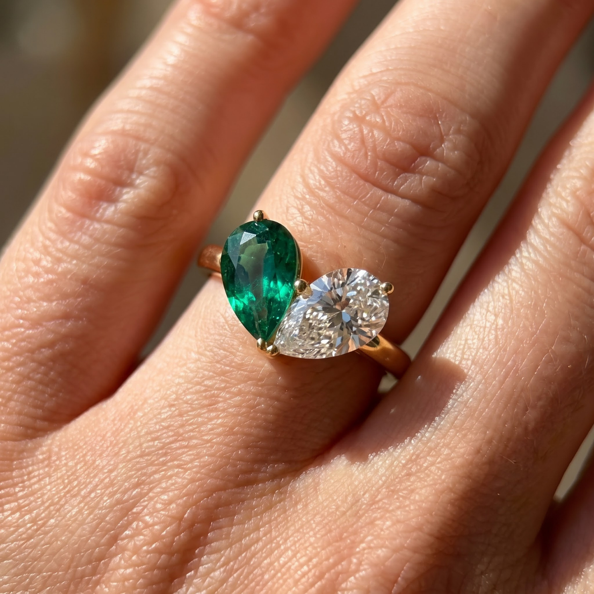 3.26 Cttw Pear Emerald, Ruby, Sapphire and Lab Diamond 14K Yellow Gold Toi et Moi Heart Ring