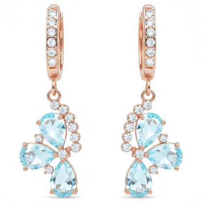 Natural Sky Blue Topaz Flower Drop Earrings