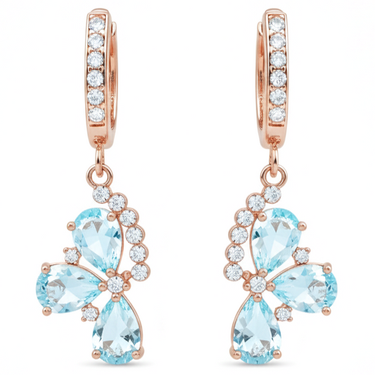 Natural Sky Blue Topaz Flower Drop Earrings
