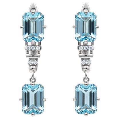 Natural Sky Blue Topaz & White Topaz Sterling Silver Earrings