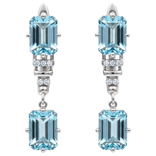 Natural Sky Blue Topaz & White Topaz Sterling Silver Earrings