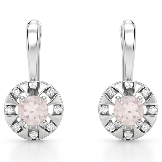 Natural Rose Quartz & White Topaz Sterling Silver Earrings