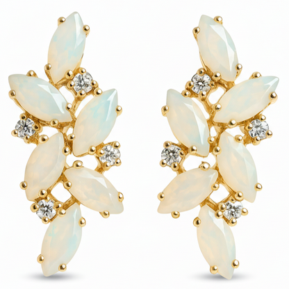 Natural Aqua Chalcedony and White Moonstone Silver Cluster Earrings