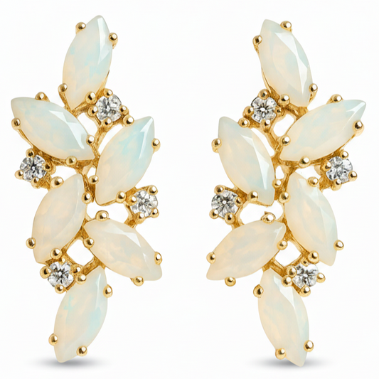 Natural Aqua Chalcedony and White Moonstone Silver Cluster Earrings