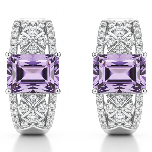 Natural Amethyst Sterling Silver Hoop Earrings
