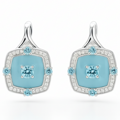 Natural Blue Topaz Sterling Silver Halo Earrings