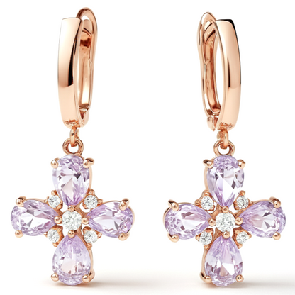 Purple Natural Amethyst Flower Silver Earrings