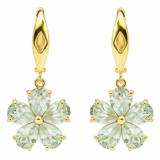 Natural Green Prasiolite Sterling Silver Earrings