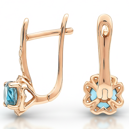 Natural Sky-Blue Topaz Sterling Silver Leverback Halo Earrings