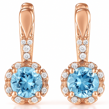 Natural Sky-Blue Topaz Sterling Silver Leverback Halo Earrings