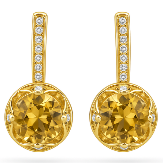 Natural Round Citrine Sterling Silver Drop Earrings