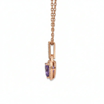 Natural Purple Amethyst Silver Heart Necklace