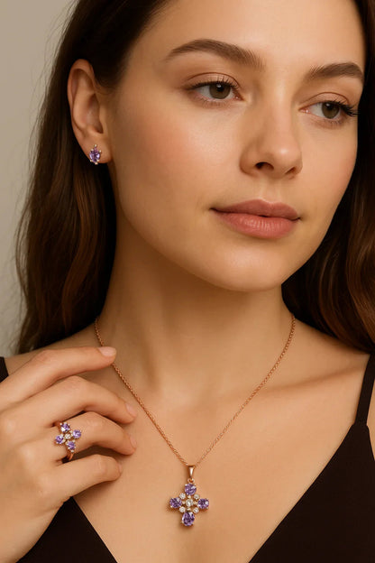 Natural Amethyst Dainty Four Clover Necklace