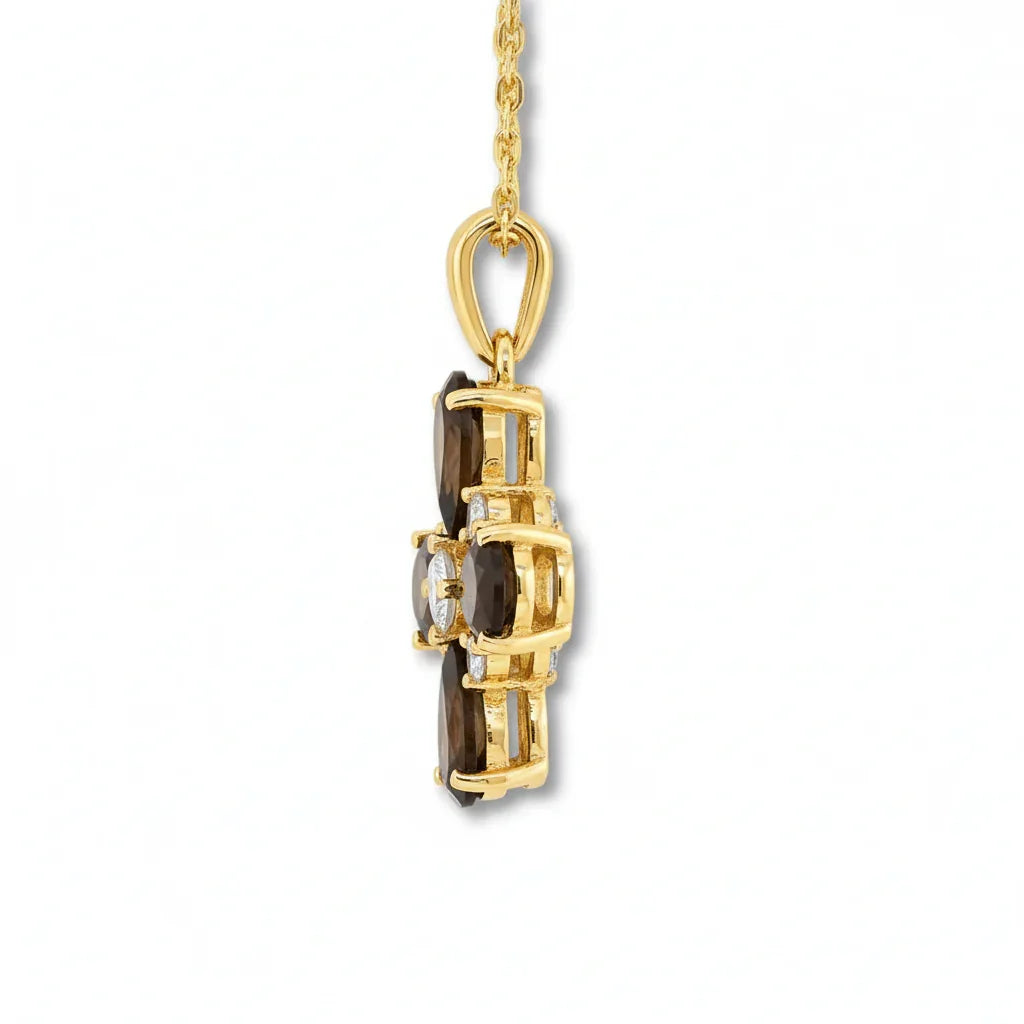 Natural Smoky Quartz Dainty Four Clover Necklace