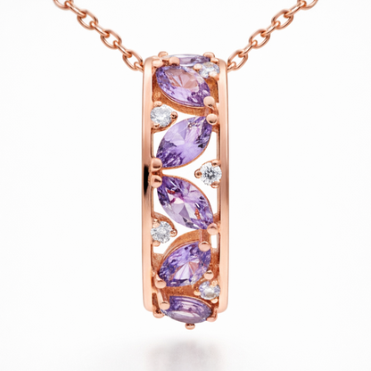 Natural Marquise Amethyst Sterling Silver Drop Pendant Necklace