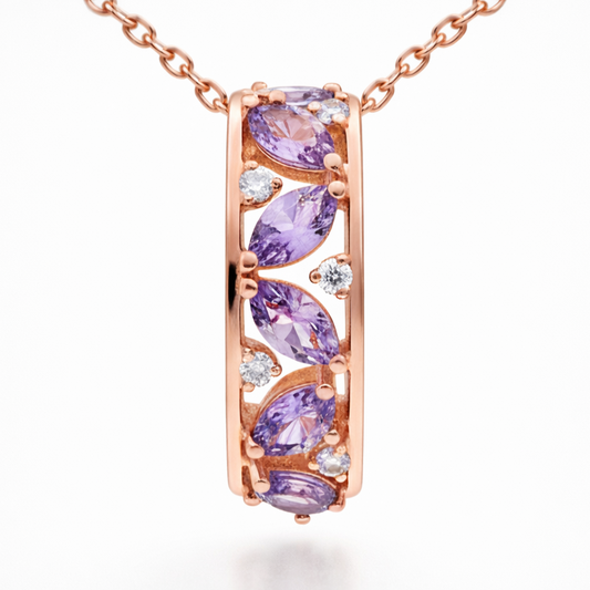 Natural Marquise Amethyst Sterling Silver Drop Pendant Necklace