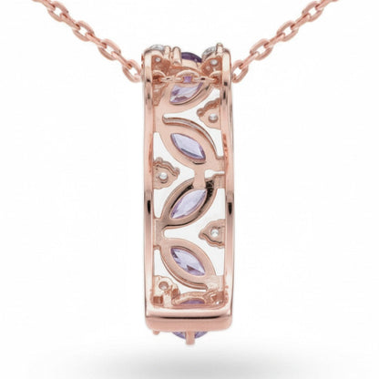 Natural Marquise Amethyst Sterling Silver Drop Pendant Necklace