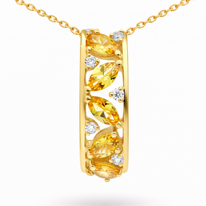 Natural Yellow Citrine Silver Birthstone Necklace