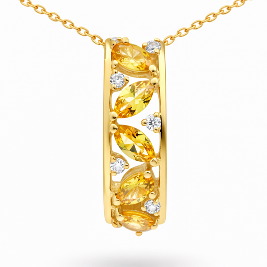 Natural Yellow Citrine Silver Birthstone Necklace