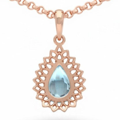 Natural Sky Blue Topaz Silver Teardrop Pendant Necklace