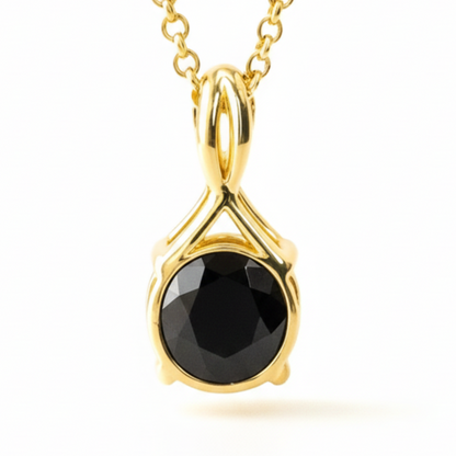 Natural Black Onyx Silver Pendant Necklace