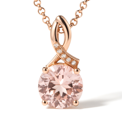 Natural Round Rose Quartz Silver Pendant Necklace