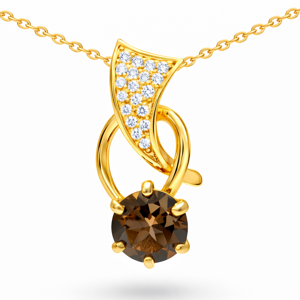 Natural Brown Smoky Quartz Silver Trendy Pendant Necklace