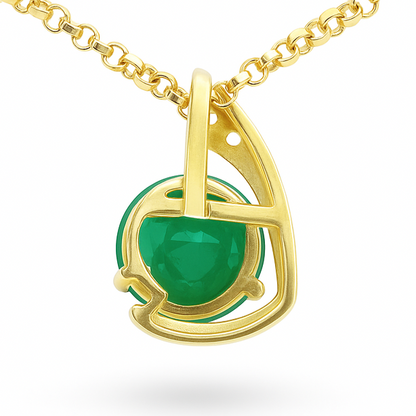 Natural Round Green Agate Silver Pendant Necklace