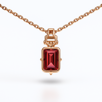 Red Natural Octagon Garnet Silver Pendant Necklace