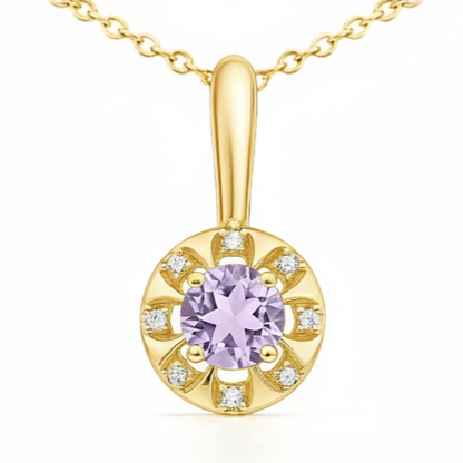 Natural Round Amethyst Dainty Sterling Silver Necklace