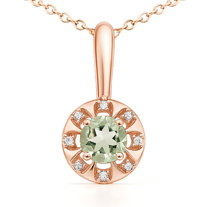 Round Natural Green Amethyst Birthstone Silver Necklace