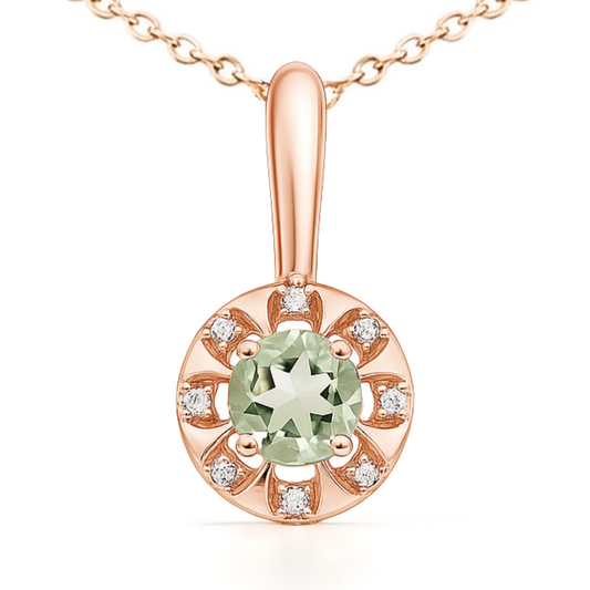 Round Natural Green Amethyst Birthstone Silver Necklace