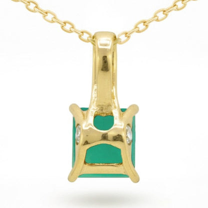Natural Green Princess Cut Agate Silver Necklace