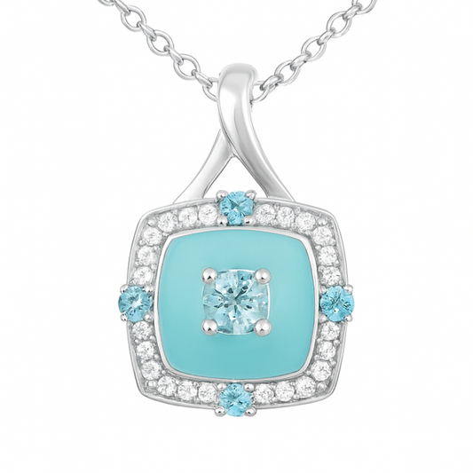 Natural Sky Blue Topaz Sterling Silver Halo Necklace